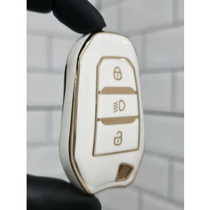 Barkas Elektronik Peugeot 208 308 408 508 2008 3008 5008 Far Göstergeli Smart Nano Anahtar Kılıfı Beyaz Gold
