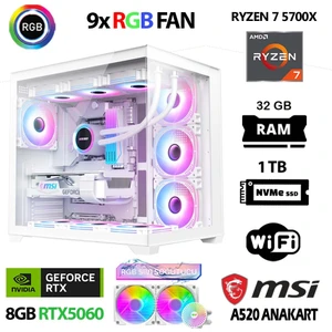 Axe X32 White Pro Ryzen 7 5700X 32GB Ram 1tb M.2 Nvme SSD 8gb RTX5060 Sıvı Soğutmalı Hazır Sistem Oyuncu Bilgisayarı