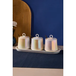 Pearl Porselen 3'lü Tepsili Baharatlık - Beyaz