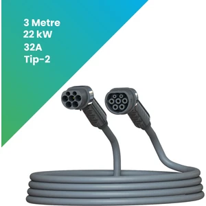 Fil Şarj Elektrikli Araç Şarj Kablosu Ac Tip-2 22 Kw (3 Metre )
