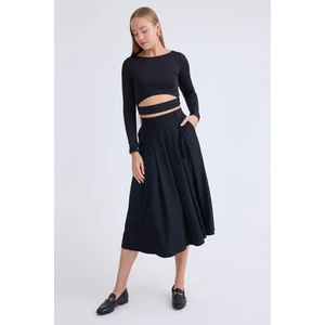 Pileli Midi Boy Cepli Etek