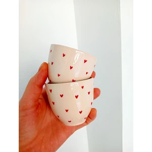 El Yapımı Kalpli Seramik Bardak 2'li Set