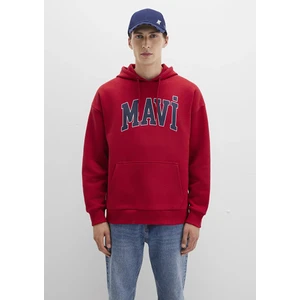 Mavi Logo Baskılı Kapüşonlu Kırmızı Sweatshirt 067149-70464