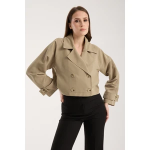 Açık Haki Kruvaze Crop Trençkot