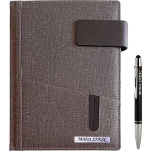 Promosyon Denizi Kişiye Özel 2026 Tarihli Mıknatıs Patlı Antrasit Renk Ajanda ve Kalem