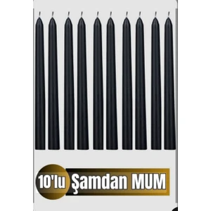 10'lu Siyah Şamdan Mum-Konik Mum