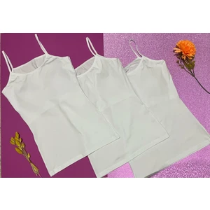 Kadın Atlet 3’lü Pedli Ince Ip Askılı Pamuklu 3 Adet Beyaz Sütyenli Kadın Atlet-Bluz