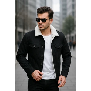 Siyah Renk İçi Kürklü Erkek Kot Mont