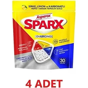 Sparx 30LU Bulaşık Makinesi Deterjanı En Güçlü Yağ Çözücü Kapsül 4 Adet