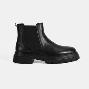 Erkek Siyah Lastik Detaylı Deri Bot