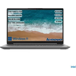 Ideapad 3 Intel Core i3-1215U 8 GB 256 GB SSD Integrated Intel UHD Graphics 15.6" FHD W11 Gri Notebook 82RK0188TX