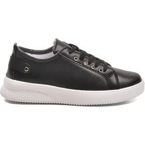 Siyah Beyaz Bağcıklı Hafif Deri Kadın Spor Ayakkabı 201 G