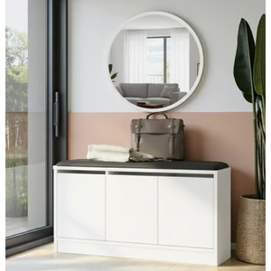 Robin Home Puflu Minderli Oturaklı Aynalı Ayakkabılık Dolap 90CM Beyaz