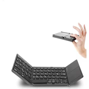 Şarjlı Kablosuz Bluetooth Katlanabilir Touchpad Klavye | Titanyum, MacBook Tablet Telefon Tv Uyumlu