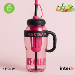 Ice Cream Yazılı Detoks Su Şişesi Filtreli Başlık Pipetli Kulplu Hafif ve Sızdırmaz Big Mug 1300 ml