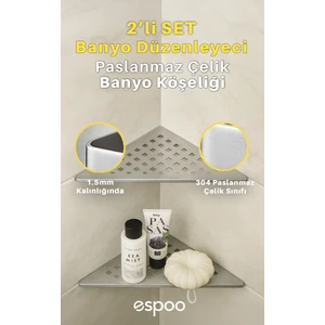 2 Adet Üçgen Paslanmaz Çelik Banyo Köşeliği Rafı , Duşakabin Köşe Için Şampuanlık Sabunluk Seti