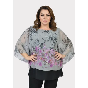 Lilas Xxl Büyük Gri Renkli Yarasa Kol Şifon Bluz