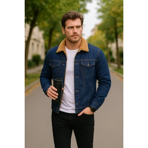 Koyu Lacivert Renk Hardal Kürklü Kot Mont