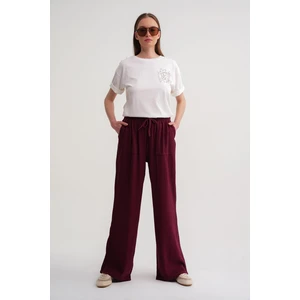 4629 Kadın Bol Paça Yüksek Bel Viskon Palazzo Pantolon Bordo