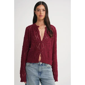 6934 Kadın Baklava Desenli Mevsimlik Ajurlu Hırka Bordo