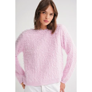 6918 Kadın Uzun Sakallı Triko Kazak Pembe