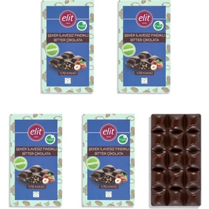 Elit Çikolata Fındıklı, Şeker İlavesiz, Vegan ve Prebiyotik Bitter Çikolata 60g 5'li Set (5x60g) Glutensiz