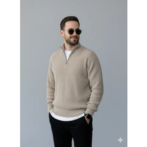 Alex Rosen Taş Triko Yarım Fermuar Kalın Kazak