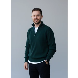 Alex Rosen Nefti Yeşil Triko Yarım Fermuar Kalın Kazak