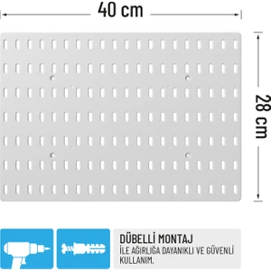 Smilesepet Çok Amaçlı Organizatör Pano Dübelli 40CM x 28CM Beyaz