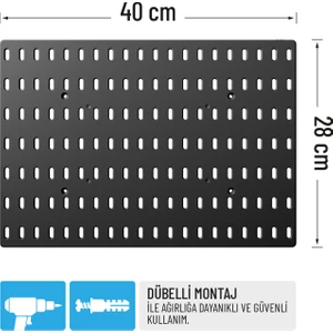Smilesepet Çok Amaçlı Organizatör Pano Dübelli 40 cm X28 cm Siyah