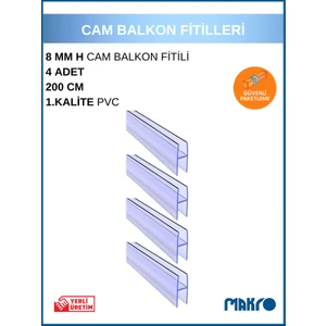 8 x 10 mm Büyük H Cam Balkon Şeffaf Fitil 4 Adet 200 cm