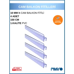 10 mm Küçük h (Y) Cam Balkon Şeffaf Fitil 150 cm 4 Adet