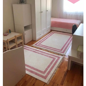 STY Home Pasa Kaymaz Tabanlı Yıkanabilir Halı Kilim Yolluk Pembe Beyaz