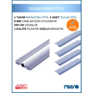 Duşakabin Mıknatıslı Fitil ve 4 Adet Suluk Fitil (F Fitil) 200 cm 8 mm Camlar Için