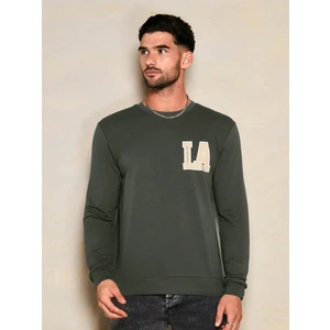 Erkek Haki Bisiklet La Baskılı Uzun Kol Sweatshirt