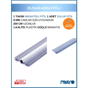 Duşakabin Mıknatıslı Fitil ve Suluk Fitil (F Fitil) 200 cm 8 mm Camlar Için