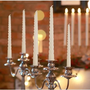 6'lı Parlak Beyaz- İtalyan Burgu -Şamdan Mum- Kıvrımlı Mum