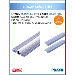 Duşakabin Mıknatıs 1 Takım Ve 2 Adet Duşakabin Suluk Fitili Set 200 Cm (4-5-6 Mm Camlar)