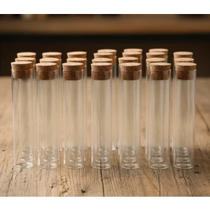 10 cm Cam Tüp Şişe– 2 cm Genişlik, Mantar Kapaklı Dekoratif Mini Şişe,hediyelik