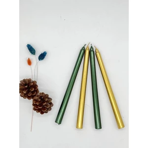 4'lü Metalik Yeşil ve Gold -Şamdan Mum-Konik Mum