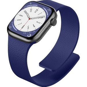 Apple Watch 11-10 46MM 9 8 7 45MM Se 6 5 4 44 Ultra 49MM Uyumlu Manyetik Silikon Deri Dokulu Kordon