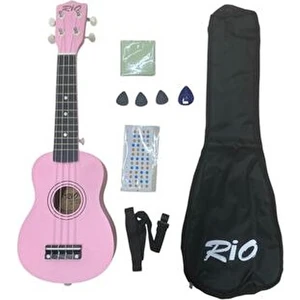 54 cm Soprano Pembe Ukulele Kılıf Pena Askı Sticker