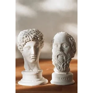 Hermes ve Socrates Beyaz Heykel Büst 2'li Kutulu ve Patpata Sarılı Gönderim