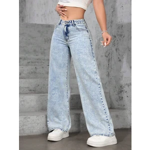 Kadın Baggy Fit Denim Jean Yıkamalı Pantolon