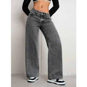 Kadın Baggy Fit Denim Jean Yıkamalı Pantolon