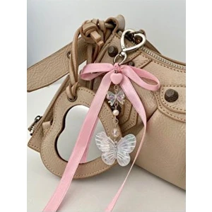 Pembe Kurdeleli Kelebekli Çanta Charmı