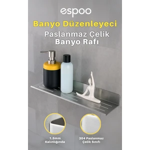 Yapışkanlı ve Vidalı Paslanmaz Çelik Banyo Rafı, Düzenleyici Duşakabin Için Şampuanlık Sabunluk Seti
