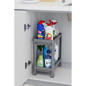 2 Katlı Düzenleyici Mutfak Rafı Banyo Rafı, Dolap Tezgah Altı Evye Altı Deterjanlık Gri