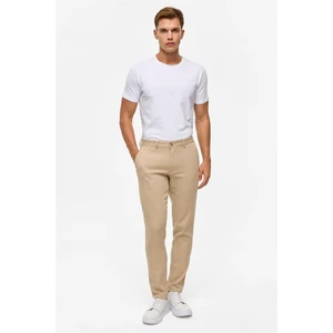 Bej Slim Armürlü Kanvas Pantolon