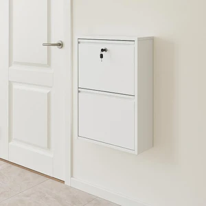 2 Li Kilitli Beyaz Metal Ayakkabılık